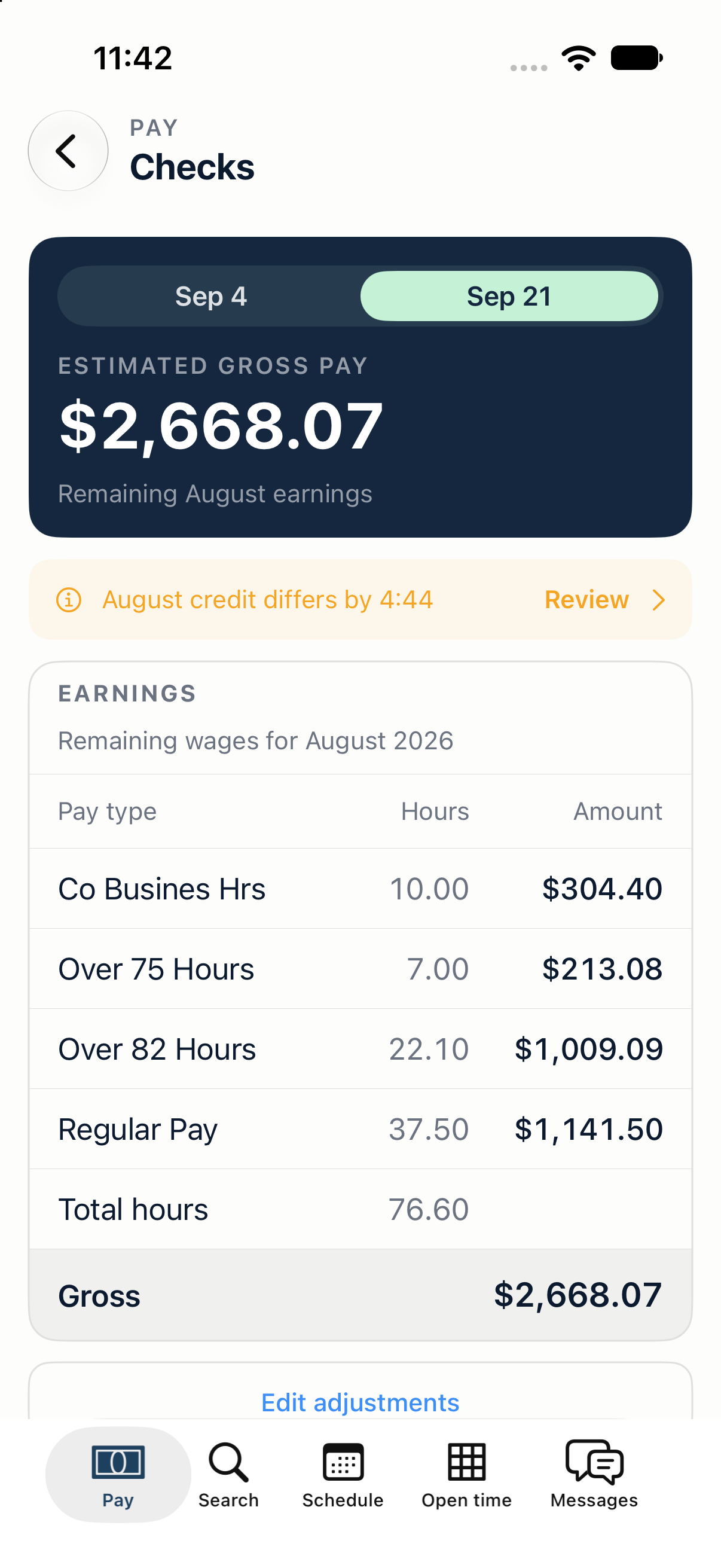 Crewline estimated paycheck earnings breakdown