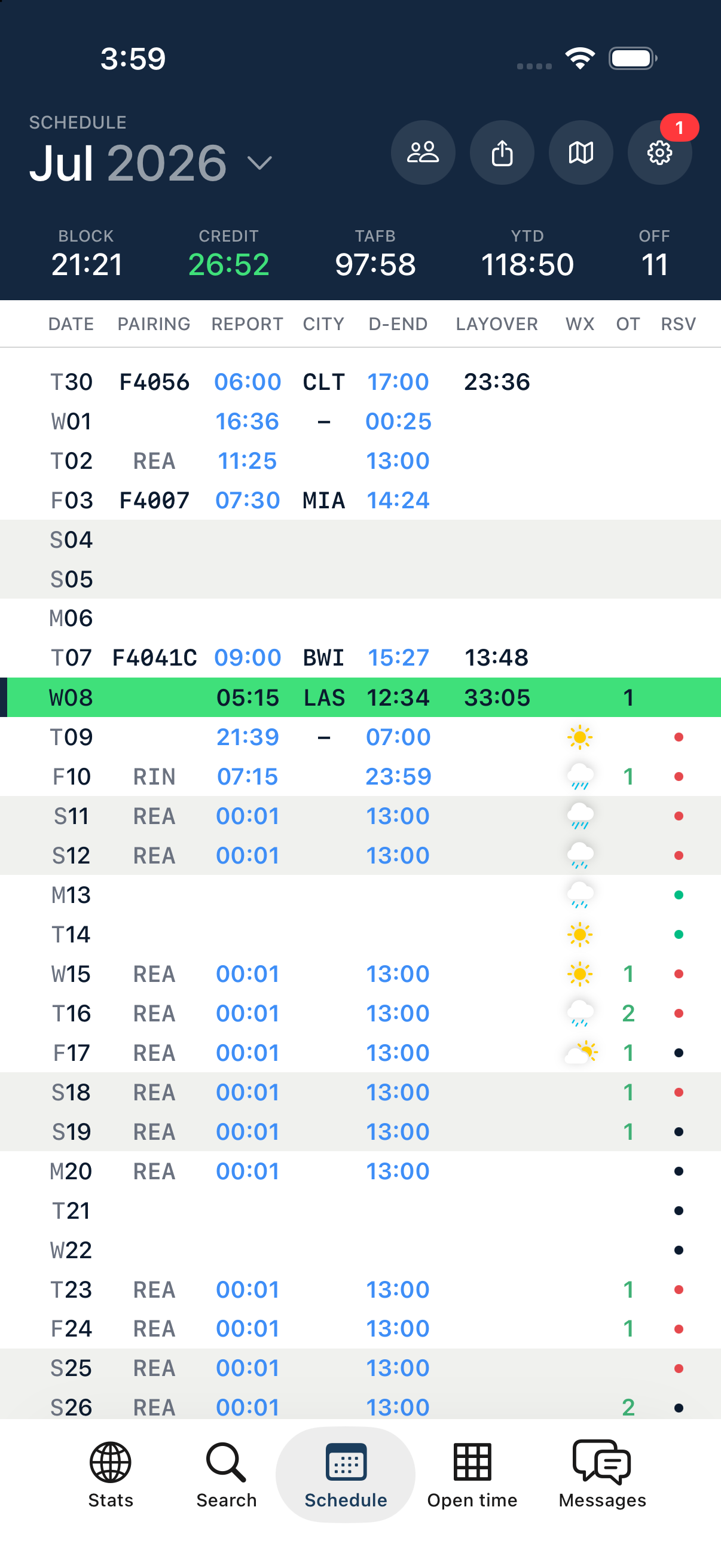 Crewline schedule